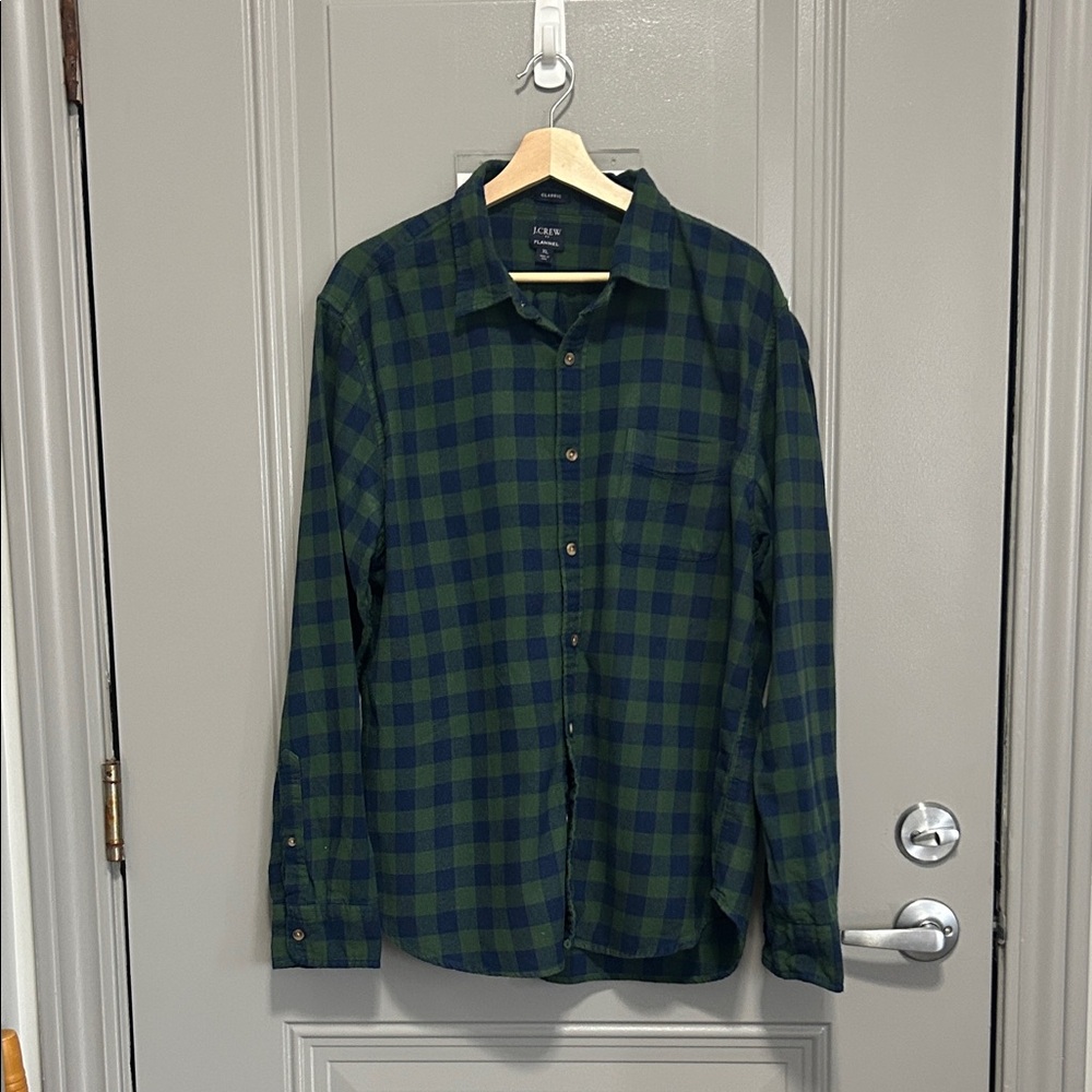 J. Crew Men's Flannel Shirt - Navy and Green